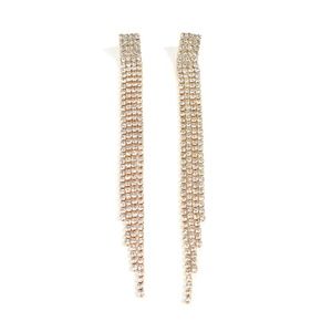 Gold/Silver Tone Rhinestone Long Tassel Earrings